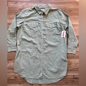 Women's Wrangler Western Long Sleeve Shirt Dress Size XXL Green snap down NEW